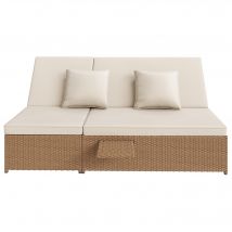 Transat double de jardin extérieur, Transat jardin, chaise longue en rotin avec dossier réglable et coussins amovibles, 199x120x37 cm, Blanc