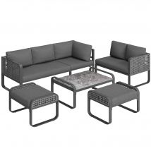 Ensemble de salon de jardin pour 6-7 personnes, mobilier de jardin en rotin avec cadre en fer galvanisé et pieds réglables, Gris   Aosom France