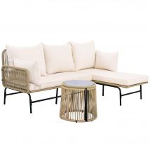 Ensemble de salon de jardin, Mobilier de jardin, Salon jardin avec structure en fer, revêtement en corde tressée à la main, Beige   Aosom France
