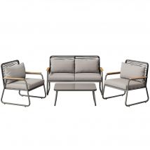Ensemble de salon de jardin pour 4 personnes, avec canapé double, 2 canapés simples et 1 table basse, Gris