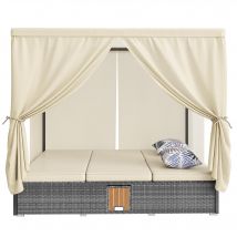 Transat double de jardin avec rideau d'ombrage, Transat jardin, chaise longue en rotin avec dossier réglable, 187x128x186 cm, Beige   Aosom France
