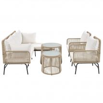 Ensemble de salon de jardin 6 pièces, Mobilier de jardin, Salon jardin, corde tissée à la main avec cadre en fer, Beige   Aosom France