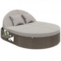 Chaises longues, Transat jardin en rotin, Transat double avec dossier réglable et étagère latérale, 199,9x140,5x41,9 cm, Gris   Aosom France