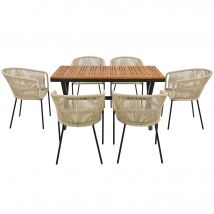 Table et chaise de jardin 7 pièces, Table et chaise exterieur avec 6 fauteuils et 1 table, coussins de siège amovibles et lavables, Beige