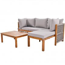 Ensemble de chaises longues, Salon de jardin en 3 pièces, Mobilier de jardin pieds réglables, 2 canapés deux places et 1 table, Gris   Aosom France