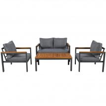 Ensemble salon de jardin, Mobilier de jardin, Salon jardin, 4 pièces avec cadre en acier galvanisé, canapé 2 places, 2 fauteuils, 1 table, Gris