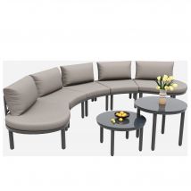 Ensemble salon de jardin, Mobilier de jardin 5 places, 2 tables basses en verre trempé, coussins de siège et oreillers, Gris   Aosom France