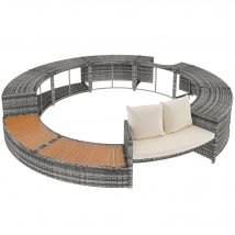 Ensemble de salon de jardin, Mobilier de jardin, Salon jardin, avec canapé rond, pieds réglables, coussins inclus, pour piscine, Gris   Aosom France