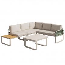 Ensemble salon de jardin 4-5 places, Mobilier de jardin, Salon jardin en cuir vert et rotin avec table en verre trempé, Abricot   Aosom France