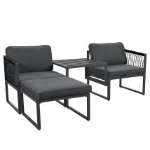 Ensemble de salon de jardin avec 2 fauteuils et 2 tabourets, cadre en métal, Gris