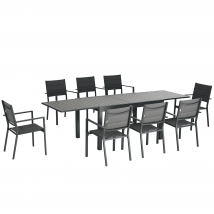 Outsunny Salon de jardin table extensible 135-270 cm en aluminium et textilène 6/10 personnes 8 chaises empilables gris   Aosom France