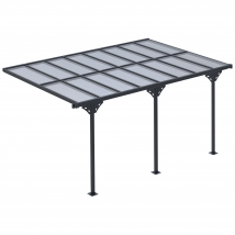 Outsunny Pergola bioclimatique Pergola aluminium polycarbonate dim. 4,35L x 3l x 2,7H m pavillon de jardin adossable gris   Aosom France