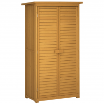 Outsunny Chalet de Jardin en Bois extérieure Cabanon de jardin, 2 étagères, Toit Pitumé, Portes Persiennes 87x46,5x160 cm Naturel   Aosom France