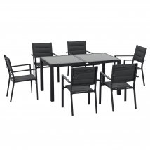 Outsunny Salon de jardin en aluminium et textilène table extensible 6 chaises empilables 6 personnes gris   Aosom France