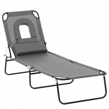 Outsunny Bain de soleil pliable transat inclinable 4 positions chaise longue de lecture 3 coussins fournis gris foncé
