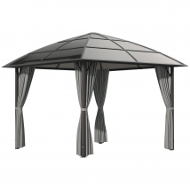 Outsunny Tonnelle de jardin Pergola aluminium toit polycarbonate imperméable UV 60+ parois latéraux 3 x 3 m gris foncé   Aosom France