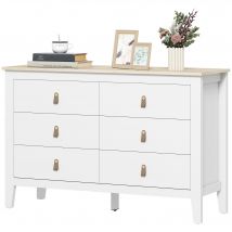 HOMCOM Commode 6 tiroirs meuble de rangement style contemporain avec poignées en polyuréthane, 120 x 40 x 78 cm, blanc