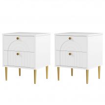 HOMCOM Lot de 2 tables de chevet avec 2 tiroirs et pieds en acier pour chambre à coucher, salon - 40 x 35 x 50 cm, blanc