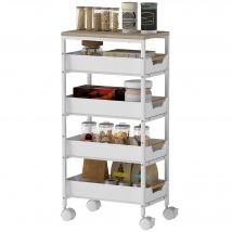 HOMCOM Desserte cuisine, chariot de rangement à roulettes 5 niveaux avec 4 tiroirs coulissants, étagère de rangement, blanc