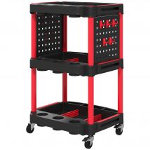 HOMCOM Chariot d'atelier servante atelier à 3 niveaux pour garage, entrepôt, outils de bricolage, charge 91 Kg, noir et rouge