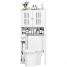 HOMCOM Meuble WC dessus de toilette meuble salle de bain avec placard à porte double et porte-papier 80x19,5x170cm blanc