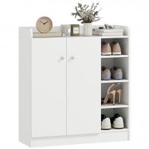 HOMCOM Schuhschrank Schuhregal Allzweckschrank Kommode Dielenschrank Highboard Schrank Ablage Regal 2-Türig 4 Fächer Spanplatte Weiß 83 x 30 x 90 cm   Aosom