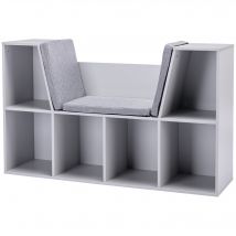 HOMCOM Kinderregal Bücherregal mit Sitzhocker Kindersitzbank mit 6 Fächern Sitztruhe mit 3 Kissen Spielzeugkiste ab 3 Jahren Grau 103 x 30 x 62 cm   Aosom