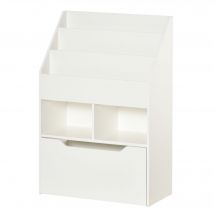 HOMCOM Etagère pour Enfants avec Tiroir, Etagère à Livres avec Etagères, 60 x 29,9 x 90 cm, Blanc