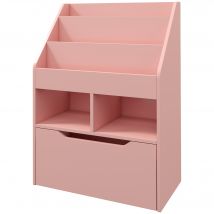 HOMCOM Kinder Bücherregal Kinderregal mit Schublade, 3 Ablagefächern und 2 offenen Fächern, Aufbewahrungsregal für Kinderzimmer, Spielzimmer, Rosa, 60 x 29,9 x 90 cm   Aosom
