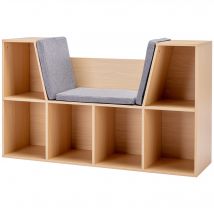 HOMCOM Kinderregal Bücherregal mit Sitzhocker Kindersitzbank mit 6 Fächern Sitztruhe mit 3 Kissen Spielzeugkiste ab 3 Jahren Grau+Natur 103 x 30 x 62 cm   Aosom