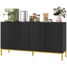 HOMCOM Buffet design contemporain graphique 2 placards porte étagères réglables en bois noir métal doré