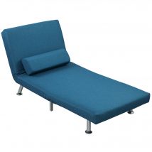 HOMCOM Schlafsessel, Klappsessel mit Bettfunktion, Rückenkissen, klappbarer Relaxsessel in Leinenoptik, Verstellbare Rückenlehne, bis 150 kg belastbar, für Wohnzimmer, Blau   Aosom