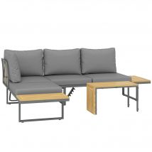 Outsunny Ensemble de meubles de jardin modulable en bois d'acacia 6 places, salon de jardin d'angle avec table, gris