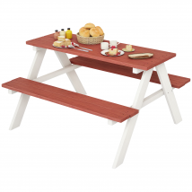 Outsunny Table de pique-nique pour enfants avec bancs en bois massif table enfant pour le jardin 89 x 79 x 50 cm marron et blanc   Aosom France