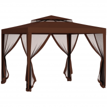 Outsunny Tonnelle barnum de jardin 3L x 3l m avec 4 moustiquaires amovibles - double toit - marron