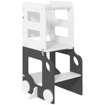 AIYAPLAY Échelle Montessori 4 en 1 pour Enfants avec 2 Tableaux et Ensemble Table et Chaises, en Bois, 58x46x92 cm, Blanc