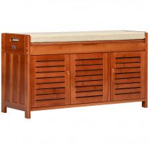 HOMCOM Banc à chaussures meuble à chaussures en bambou avec coussin d'assise, 3 portes et compartiment caché, marron
