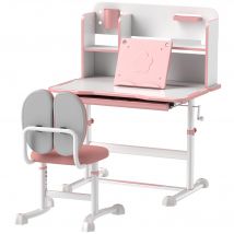AIYAPLAY Set Schreibtisch und Stuhl für Kinder 3-12 Jahre Höhenverstellbar, Schulbank mit 45° Neigbarem Tisch, Schublade, Bücherregal, Stifthalter und Buchstütze, aus Stahl und MDF, Rosa   Aosom