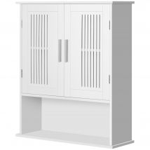 kleankin Wandhängeschrank, Badezimmerschrank mit verstellbarem Regal, Doppeltür und offenes Regal, Badezimmermöbel, hängende Aufbewahrungseinheit, 60 x 20 x 70 cm, Weiß   Aosom