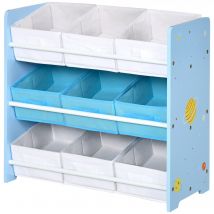 ZONEKIZ Spielzeugregal mit 9 abnehmbaren Körben aus MDF und Stoff, 63x30x60cm, Blau   Aosom