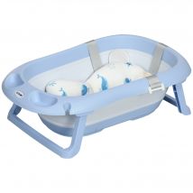 ZONEKIZ Faltbarer Badeeimer für Kinder 0-6 Jahre mit Kissen und 2 Aufbewahrungsfächern, 83x48x23,5 cm, Blau und Weiß   Aosom