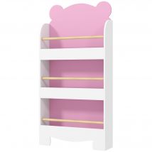 AIYAPLAY Kinderbücherregal mit 3 Etagen, platzsparendes Bärenregal mit Frontbarrieren, für Kinderzimmer und Wohnzimmer, 55x15x110 cm, Rosa   Aosom