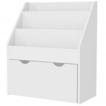 AIYAPLAY Kinderbuchregal 3-8 Jahre mit 3 Regalen und unterer Schublade, Spielzeugregal aus MDF, 62,5x30x70 cm, Weiß   Aosom