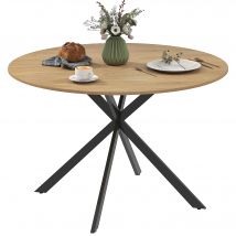 HOMCOM Table à manger ronde pour 4 personnes 120 cm style industriel avec plateau aspect bois, piètement croisé en acier, chêne