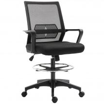 Vinsetto Bürostuhl Ergonomischer Schreibtischstuhl verstellbarer Fußring, Lendenwirbelstütze, Höhenverstellbarer Drehstuhl mit Netzbespannung, Wippfunktion, Computerstuhl, Schwarz   Aosom