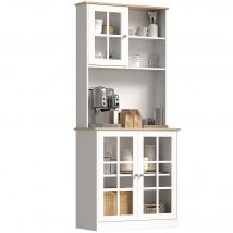 HOMCOM Armoire de cuisine multi-rangements dim. 80L x 37l x 183H cm MDF blanc chêne