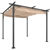 Outsunny Pergola aluminium 3L x 3l x 2,30H m pergola rétractable structure alu + toile polyester haute densité 180 g/m² incluse beige