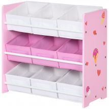 ZONEKIZ Kinder Aufbewahrungsschrank mit 9 herausnehmbaren Körben, Spielzeugschrank aus MDF und Stoff, 63x30x60 cm, Rosa und Weiß   Aosom
