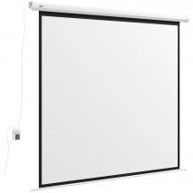 HOMCOM Beamer-Leinwand Elektrisch 172 x 172 cm 1:1 Projektionsleinwand mit Fernbedienung, Filmleinwand für Heimkino, Präsentation, Metall, Weiß   Aosom