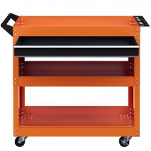 DURHAND Chariot Porte-Outils avec Poignée Latérale, Tiroir et 3 Étagères en Acier, 82x35x76 cm, Orange